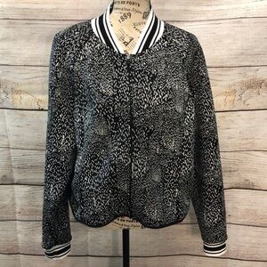 Fabletics Tia Bomber Jacket Varsity Black & White Mesh XL